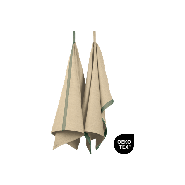 EK-TT261 - Tea Towel / Herringbone/Twill (2-pack) (Taupe/Green)